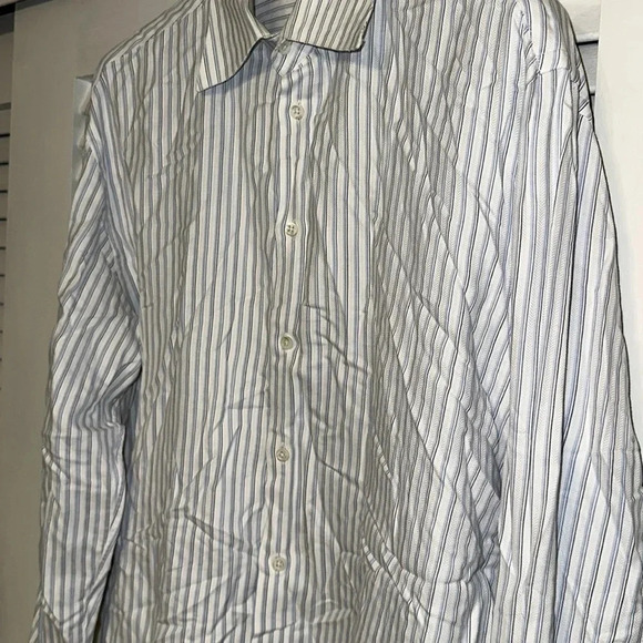 VTG Armani Collezioni Luxury button up shirt L blue stripe L/S Made in Italy - Picture 12 of 12